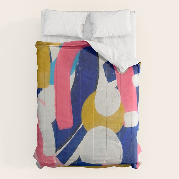 Graffiti Colorful Funky Acrylic Painting Pink Blue Yellow Patterns Shapes by Ejaaz Haniff Comforter Gallery Image 1