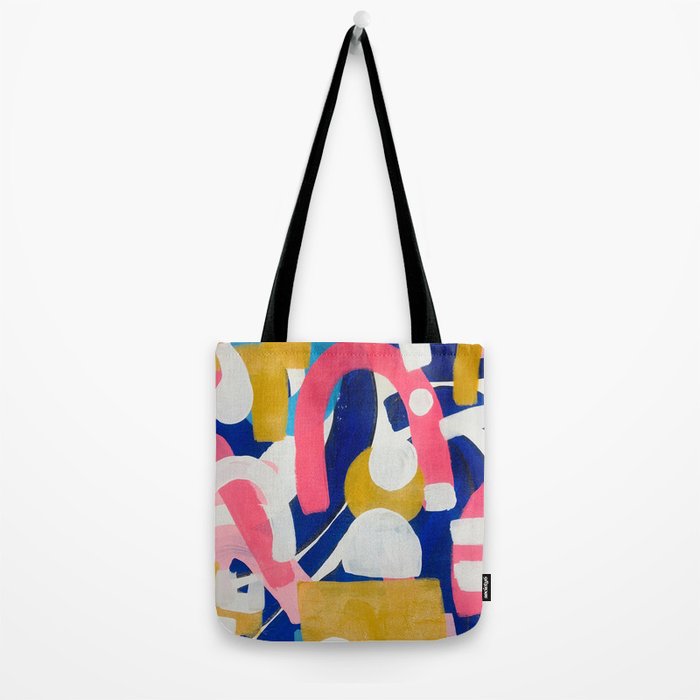 Graffiti Colorful Funky Acrylic Painting Pink Blue Yellow Patterns Shapes by Ejaaz Haniff Tote Bag Gallery Image 2