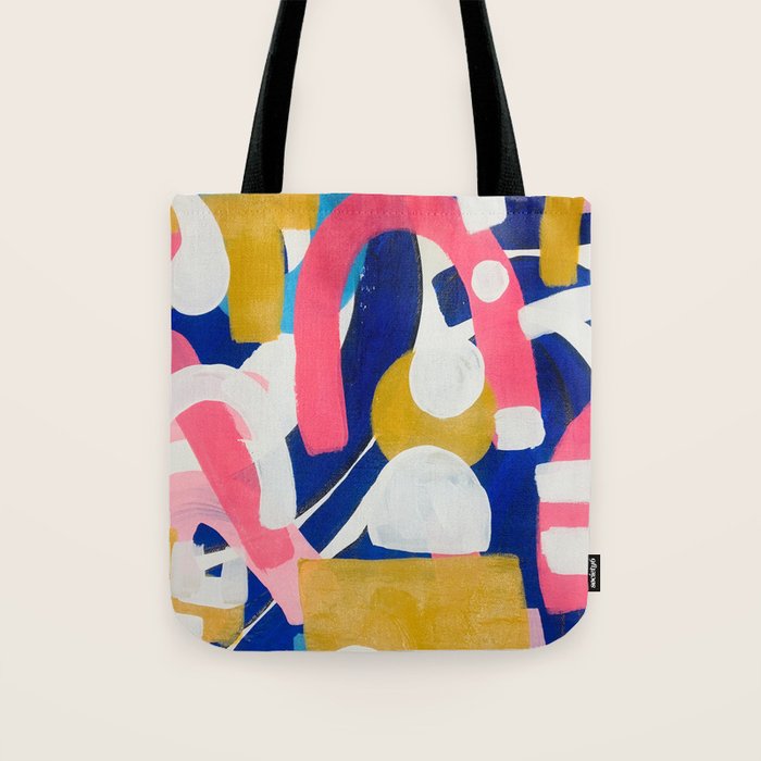 Graffiti Colorful Funky Acrylic Painting Pink Blue Yellow Patterns Shapes by Ejaaz Haniff Tote Bag Gallery Image 1