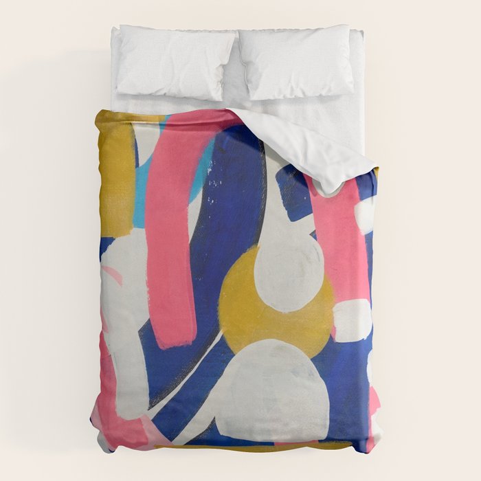 Graffiti Colorful Funky Acrylic Painting Pink Blue Yellow Patterns Shapes by Ejaaz Haniff Duvet Cover Gallery Image 6