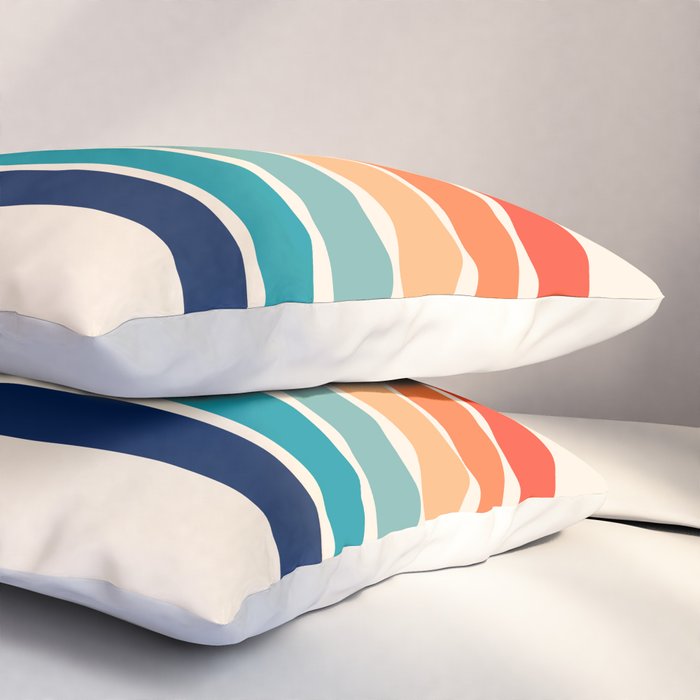 Tadama - Colorful Classic 70's Vintage Style Retro Summer Stripes Pillow Sham Gallery Image 3