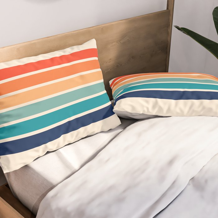 Tadama - Colorful Classic 70's Vintage Style Retro Summer Stripes Pillow Sham Gallery Image 2