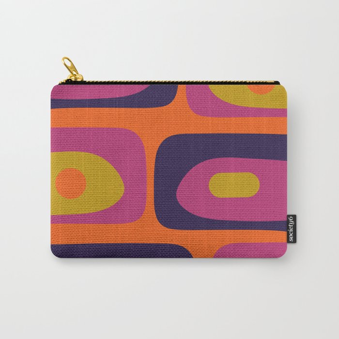 Mid-Century Modern Piquet Colorful Retro Abstract Orange Lime Avocado Blue Magenta Carry All Pouch Gallery Image 1