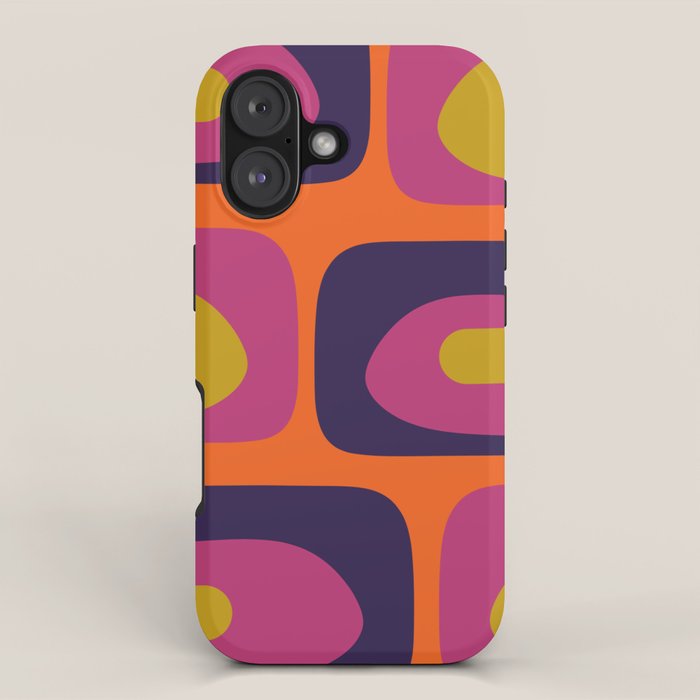 Mid-Century Modern Piquet Colorful Retro Abstract Orange Lime Avocado Blue Magenta iPhone Case Gallery Image 1