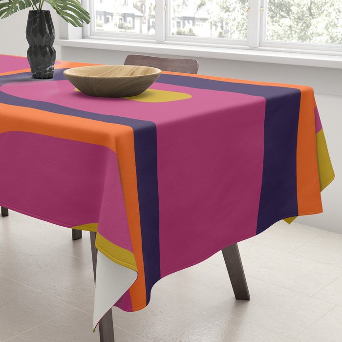 Mid-Century Modern Piquet Colorful Retro Abstract Orange Lime Avocado Blue Magenta Tablecloth Gallery Image 3