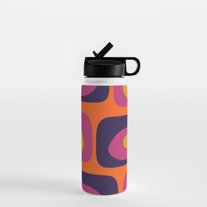 Mid-Century Modern Piquet Colorful Retro Abstract Orange Lime Avocado Blue Magenta Water Bottle Gallery Image 1