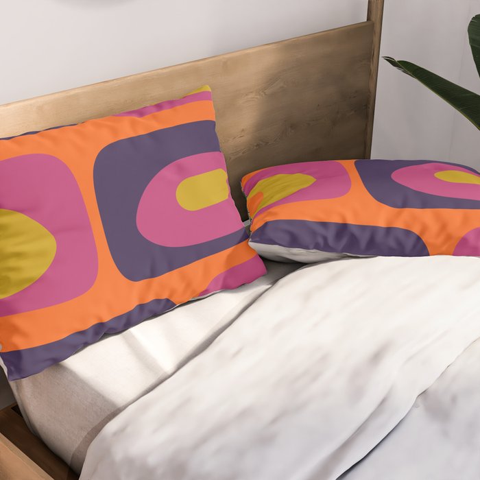 Mid-Century Modern Piquet Colorful Retro Abstract Orange Lime Avocado Blue Magenta Pillow Sham Gallery Image 2