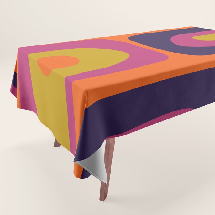 Mid-Century Modern Piquet Colorful Retro Abstract Orange Lime Avocado Blue Magenta Tablecloth Gallery Image 1