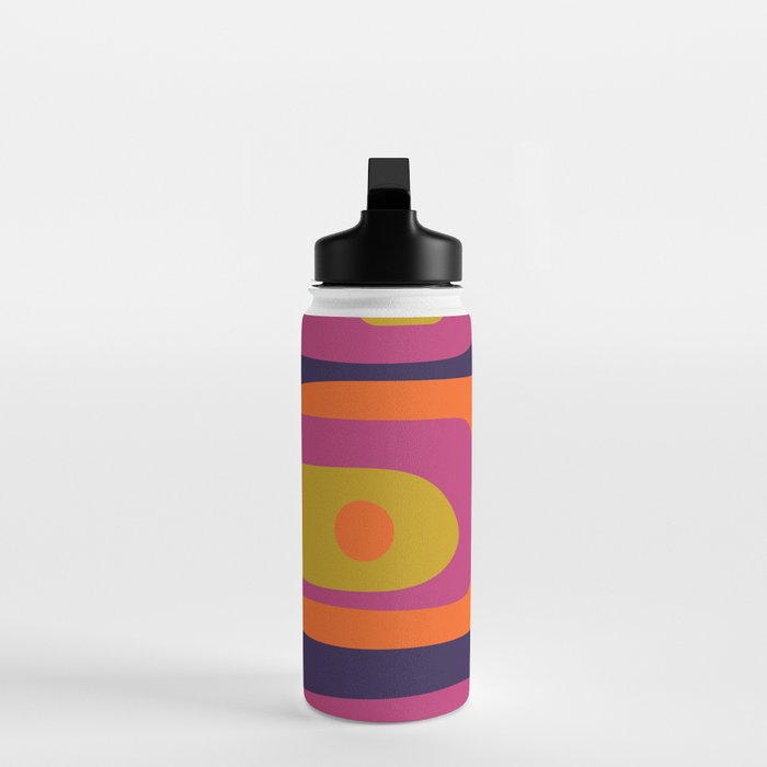 Mid-Century Modern Piquet Colorful Retro Abstract Orange Lime Avocado Blue Magenta Water Bottle Gallery Image 3