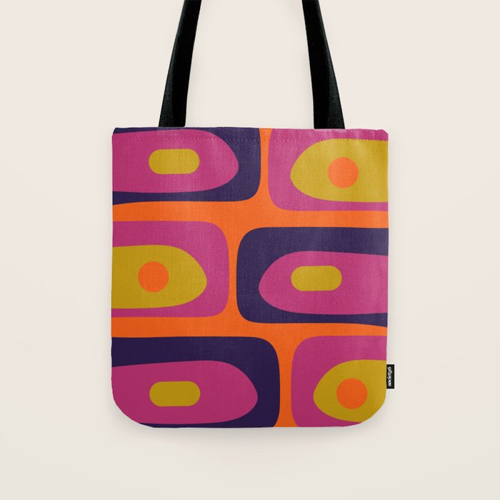 Mid-Century Modern Piquet Colorful Retro Abstract Orange Lime Avocado Blue Magenta Tote Bag Gallery Image 1