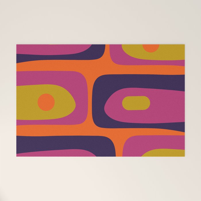 Mid-Century Modern Piquet Colorful Retro Abstract Orange Lime Avocado Blue Magenta Welcome Mat Gallery Image 1