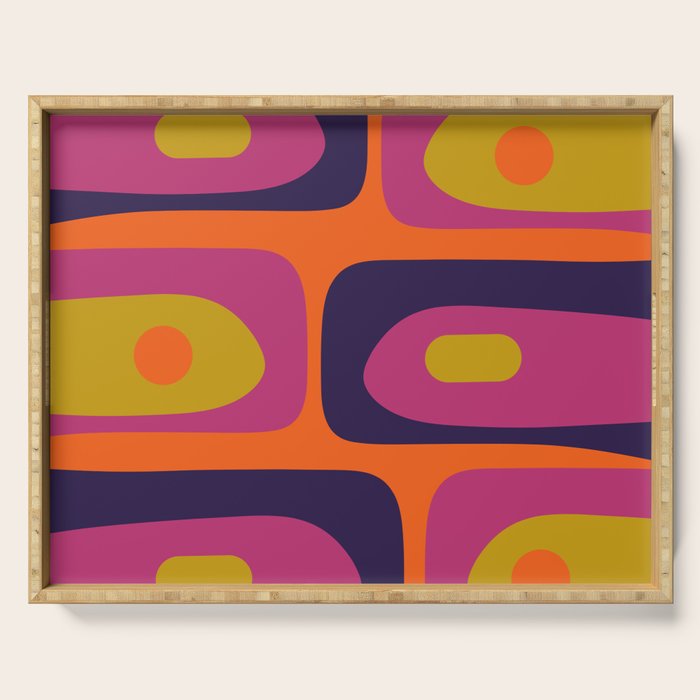 Mid-Century Modern Piquet Colorful Retro Abstract Orange Lime Avocado Blue Magenta Serving Tray Gallery Image 1