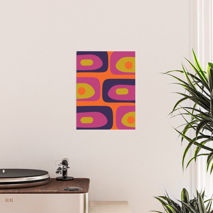 Mid-Century Modern Piquet Colorful Retro Abstract Orange Lime Avocado Blue Magenta Poster Gallery Image 2