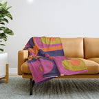 Mid-Century Modern Piquet Colorful Retro Abstract Orange Lime Avocado Blue Magenta Throw Blanket Gallery Image 1