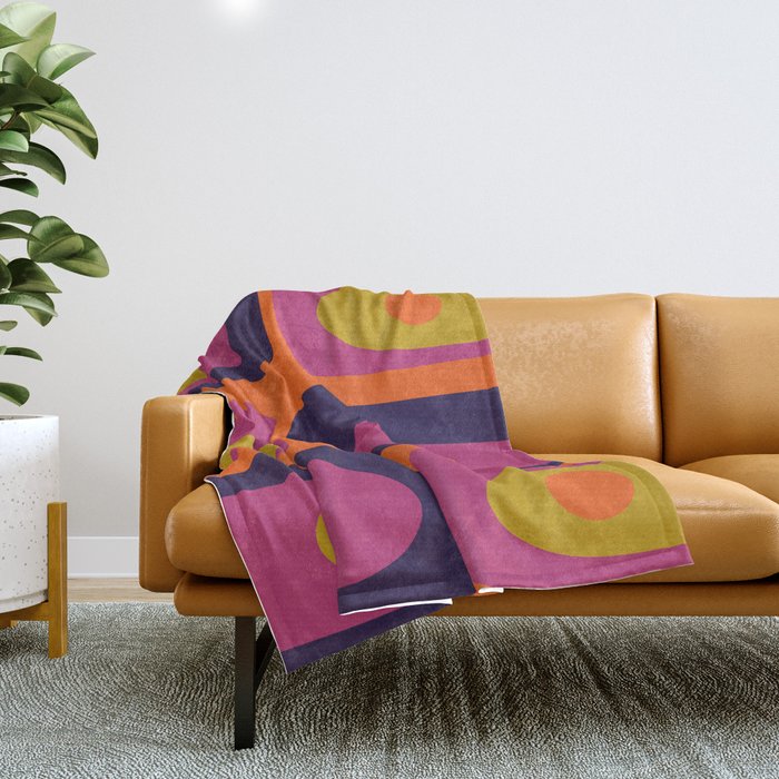 Mid-Century Modern Piquet Colorful Retro Abstract Orange Lime Avocado Blue Magenta Throw Blanket Gallery Image 1