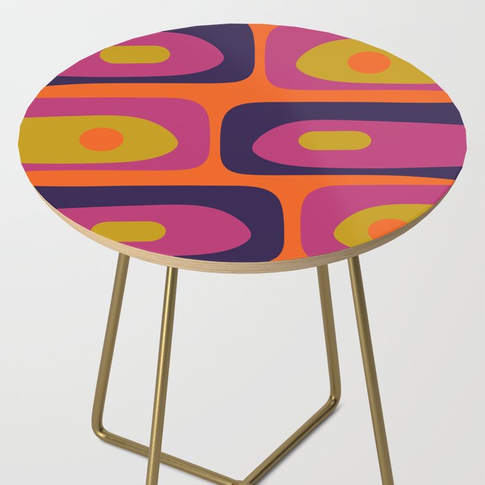 Mid-Century Modern Piquet Colorful Retro Abstract Orange Lime Avocado Blue Magenta Side Table Gallery Image 2