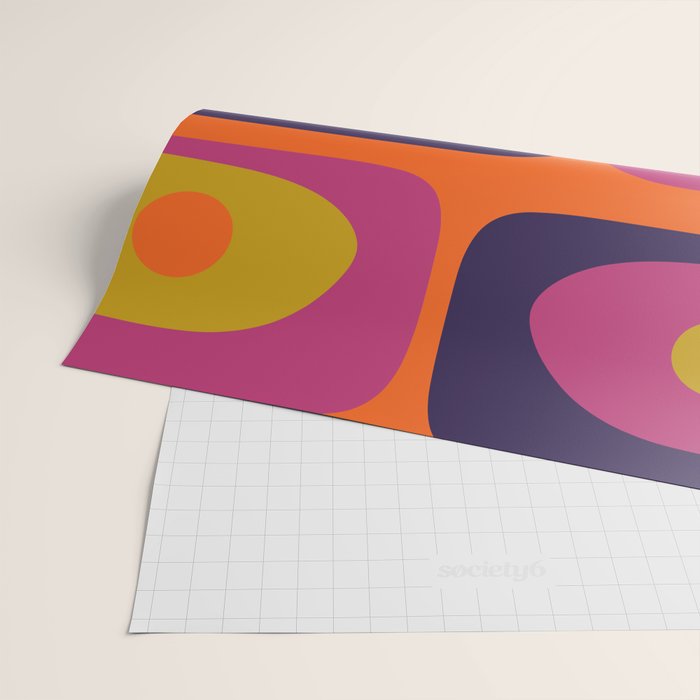 Mid-Century Modern Piquet Colorful Retro Abstract Orange Lime Avocado Blue Magenta Wrapping Paper Gallery Image 2
