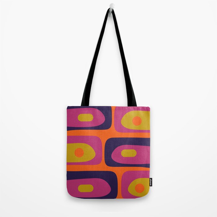 Mid-Century Modern Piquet Colorful Retro Abstract Orange Lime Avocado Blue Magenta Tote Bag Gallery Image 2