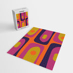 Mid-Century Modern Piquet Colorful Retro Abstract Orange Lime Avocado Blue Magenta Jigsaw Puzzle Gallery Image 2