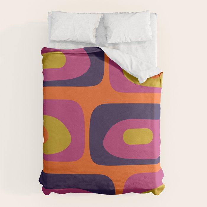 Mid-Century Modern Piquet Colorful Retro Abstract Orange Lime Avocado Blue Magenta Duvet Cover Gallery Image 1