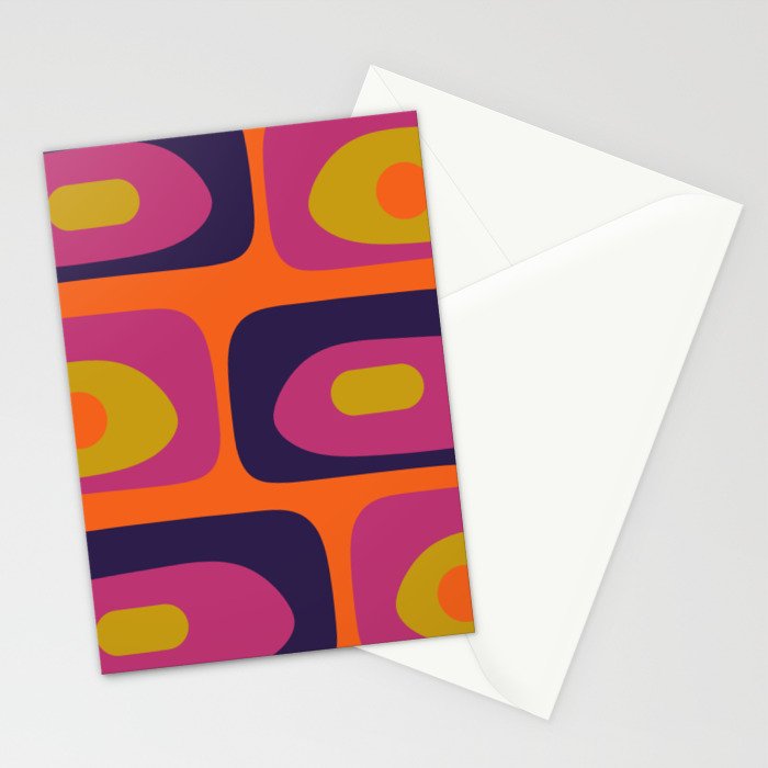 Mid-Century Modern Piquet Colorful Retro Abstract Orange Lime Avocado Blue Magenta Stationery Card Gallery Image 2