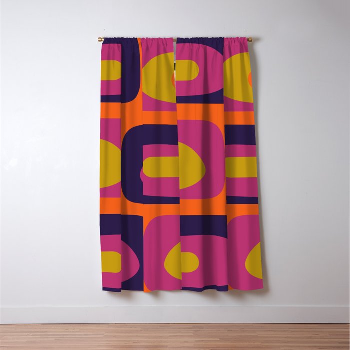 Mid-Century Modern Piquet Colorful Retro Abstract Orange Lime Avocado Blue Magenta Window Curtain Gallery Image 3