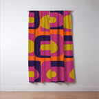 Mid-Century Modern Piquet Colorful Retro Abstract Orange Lime Avocado Blue Magenta Window Curtain Gallery Image 3