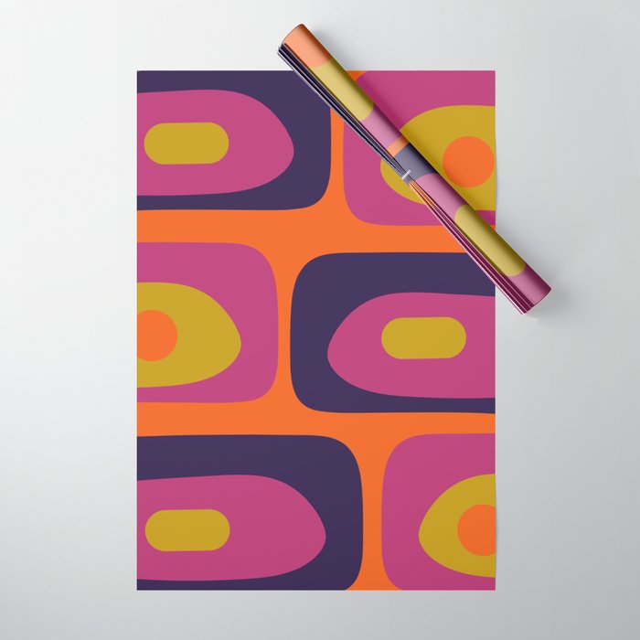 Mid-Century Modern Piquet Colorful Retro Abstract Orange Lime Avocado Blue Magenta Wrapping Paper Gallery Image 1