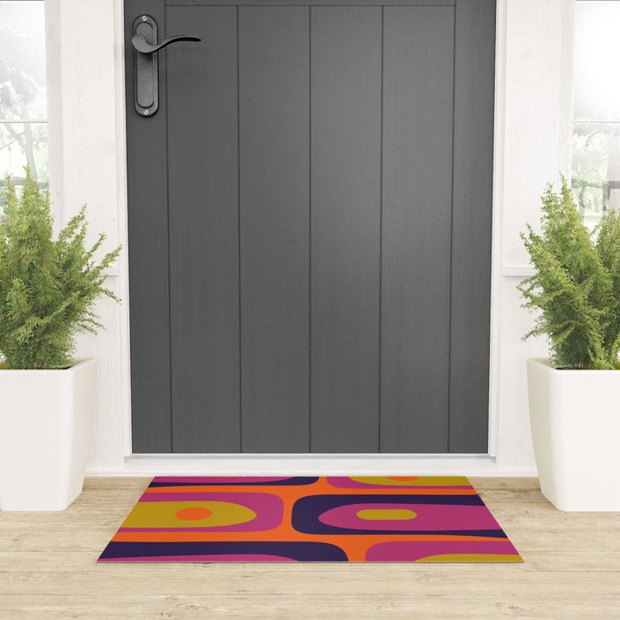 Mid-Century Modern Piquet Colorful Retro Abstract Orange Lime Avocado Blue Magenta Welcome Mat Gallery Image 3
