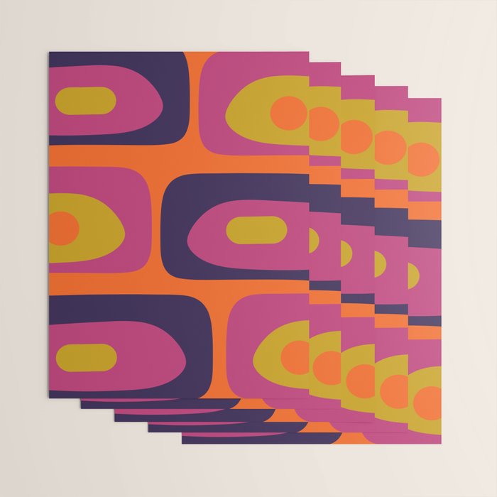 Mid-Century Modern Piquet Colorful Retro Abstract Orange Lime Avocado Blue Magenta Wrapping Paper Gallery Image 3