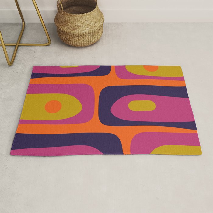 Mid-Century Modern Piquet Colorful Retro Abstract Orange Lime Avocado Blue Magenta Rug Gallery Image 1