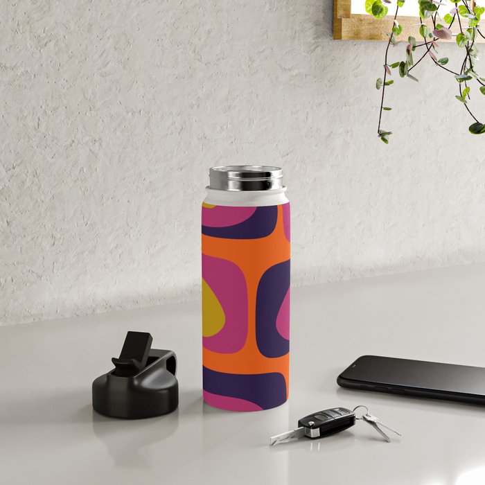 Mid-Century Modern Piquet Colorful Retro Abstract Orange Lime Avocado Blue Magenta Water Bottle Gallery Image 4