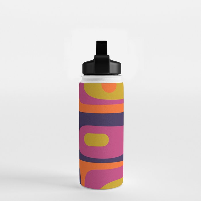 Mid-Century Modern Piquet Colorful Retro Abstract Orange Lime Avocado Blue Magenta Water Bottle Gallery Image 2