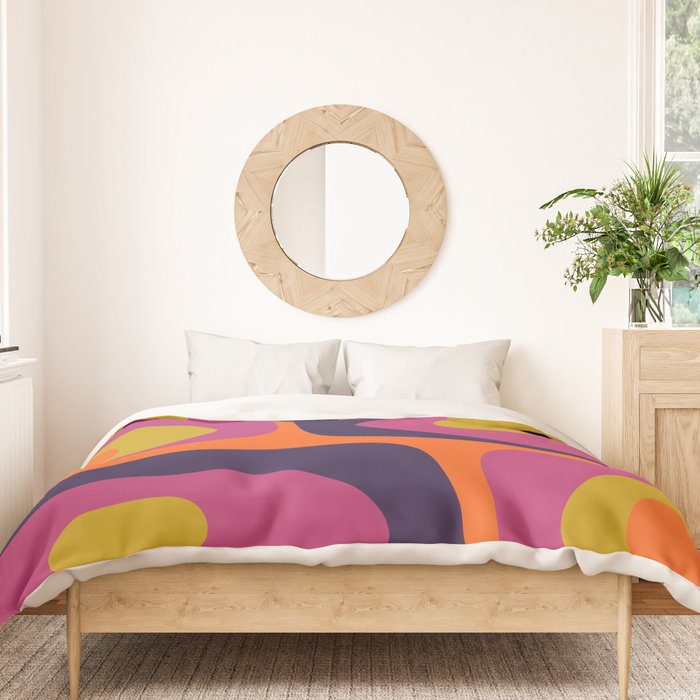 Mid-Century Modern Piquet Colorful Retro Abstract Orange Lime Avocado Blue Magenta Duvet Cover Gallery Image 3