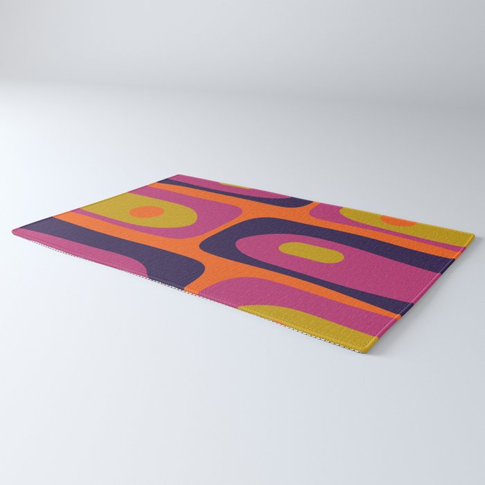 Mid-Century Modern Piquet Colorful Retro Abstract Orange Lime Avocado Blue Magenta Rug Gallery Image 3