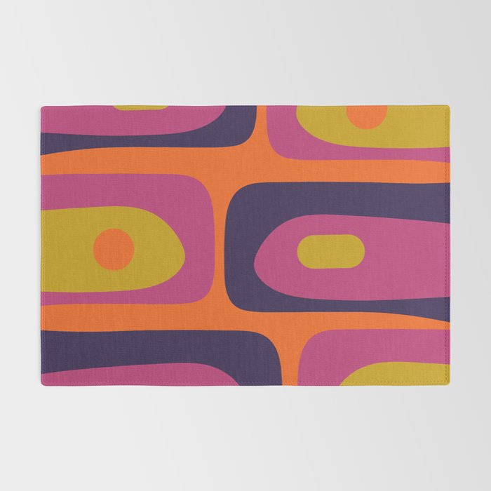 Mid-Century Modern Piquet Colorful Retro Abstract Orange Lime Avocado Blue Magenta Rug Gallery Image 2