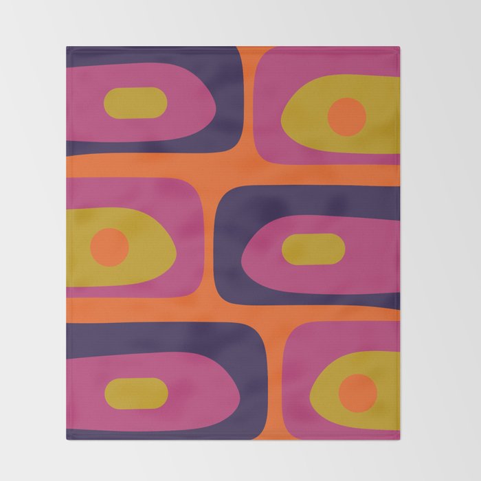 Mid-Century Modern Piquet Colorful Retro Abstract Orange Lime Avocado Blue Magenta Throw Blanket Gallery Image 2