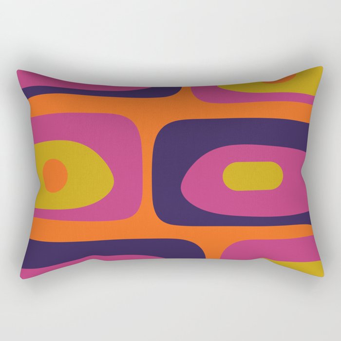 Mid-Century Modern Piquet Colorful Retro Abstract Orange Lime Avocado Blue Magenta Rectangular Pillow Gallery Image 1