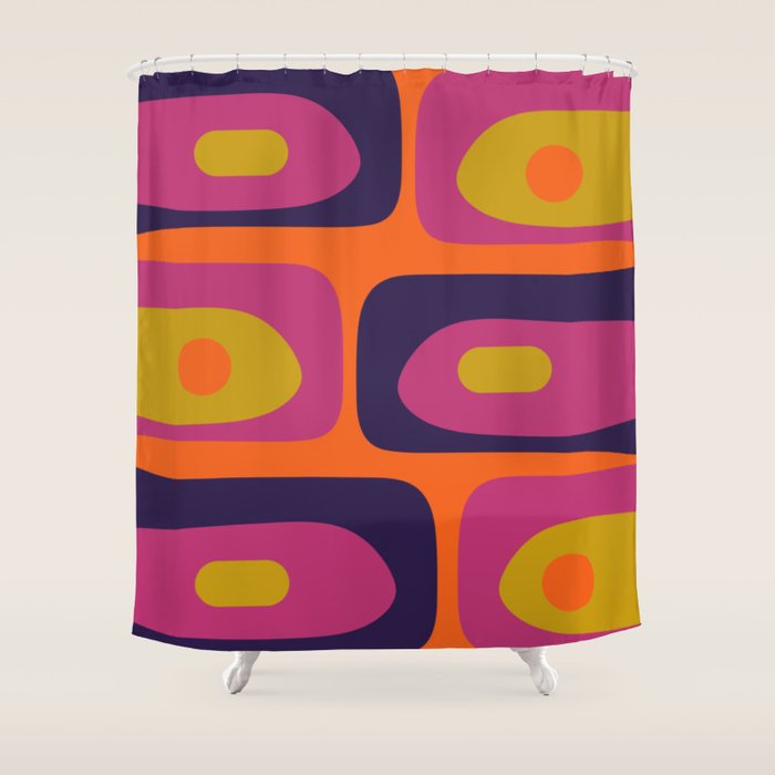 Mid-Century Modern Piquet Colorful Retro Abstract Orange Lime Avocado Blue Magenta Shower Curtain Gallery Image 1
