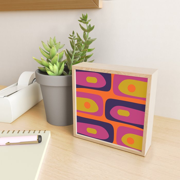 Mid-Century Modern Piquet Colorful Retro Abstract Orange Lime Avocado Blue Magenta Mini Art Print Gallery Image 2
