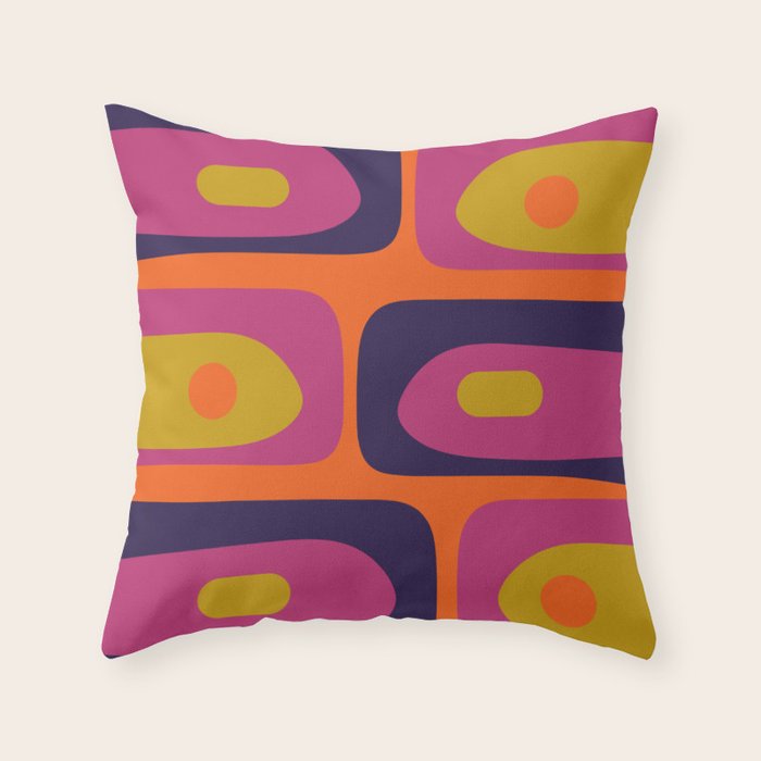 Mid-Century Modern Piquet Colorful Retro Abstract Orange Lime Avocado Blue Magenta Throw Pillow Gallery Image 6