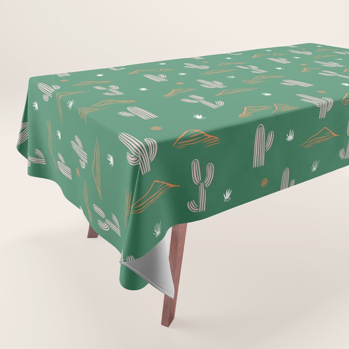 Retro cactus plant art pattern Tablecloth Gallery Image 1