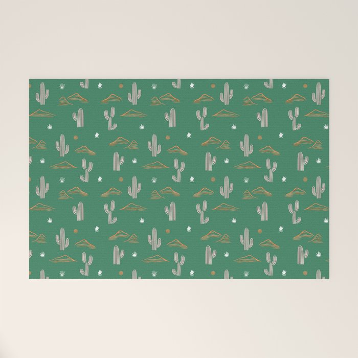 Retro cactus plant art pattern Welcome Mat Gallery Image 1