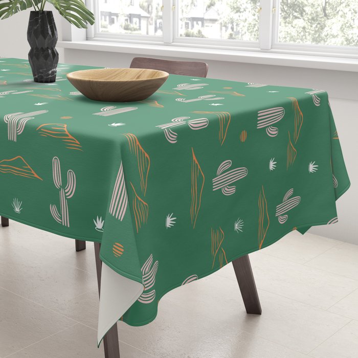 Retro cactus plant art pattern Tablecloth Gallery Image 3