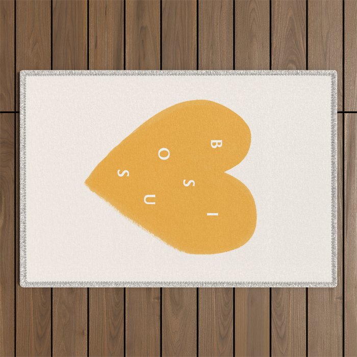 Heart Bisous - Yellow Gold Love French Typography Outdoor Rug Gallery Image 1