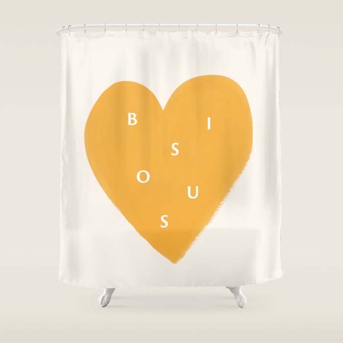 Heart Bisous - Yellow Gold Love French Typography Shower Curtain Gallery Image 1