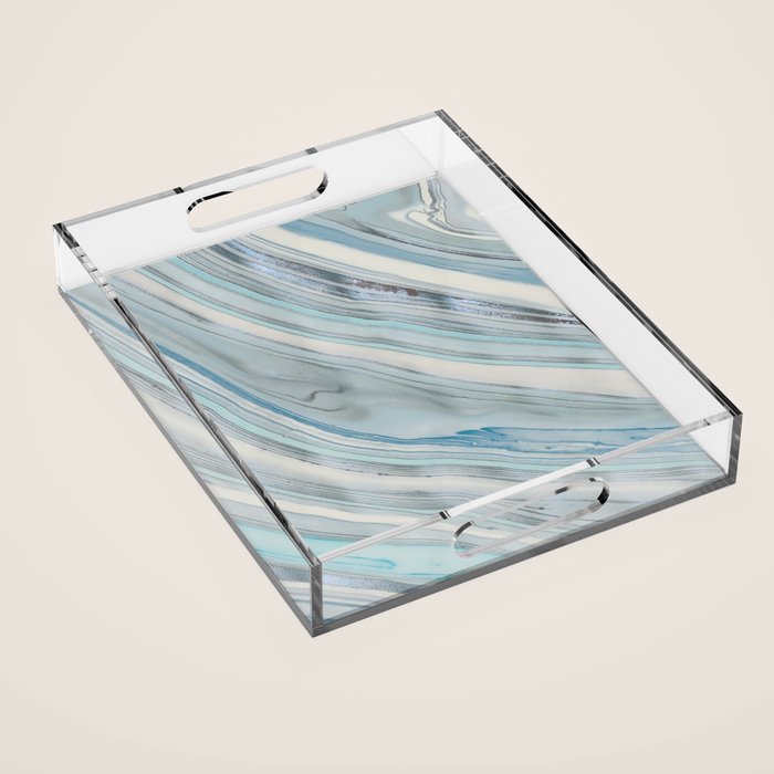 Soft Blue Aqua Marble Elegance Acrylic Tray Gallery Image 1