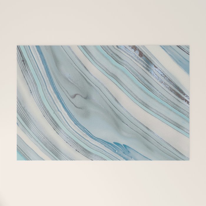 Soft Blue Aqua Marble Elegance Welcome Mat Gallery Image 1