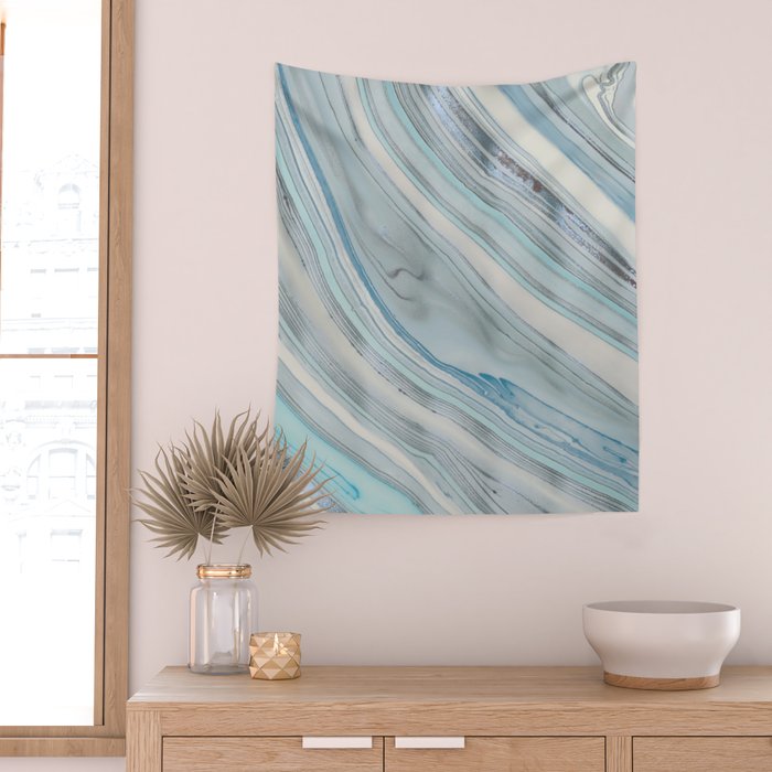 Soft Blue Aqua Marble Elegance Wall Tapestry Gallery Image 2
