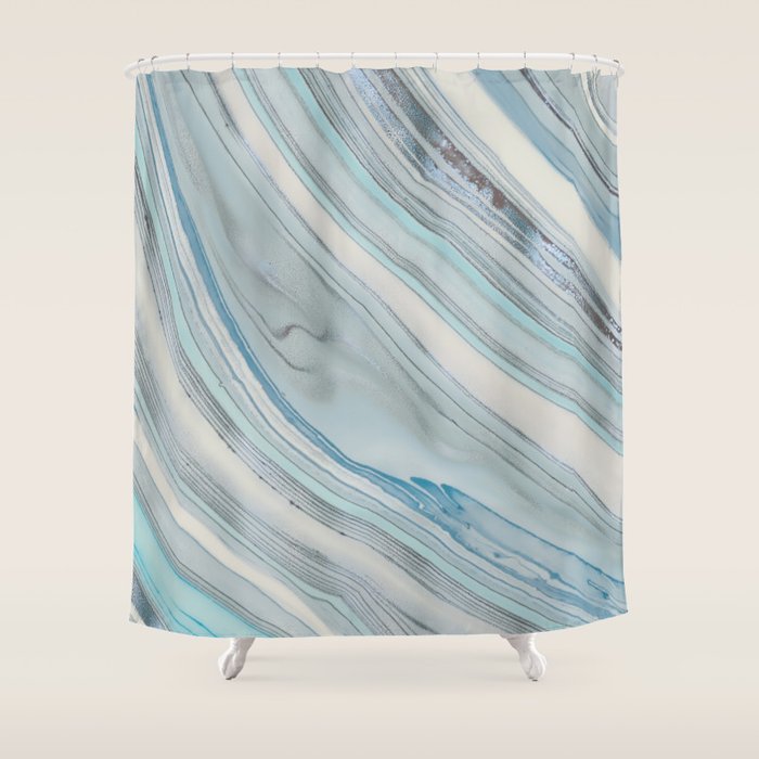 Soft Blue Aqua Marble Elegance Shower Curtain Gallery Image 1